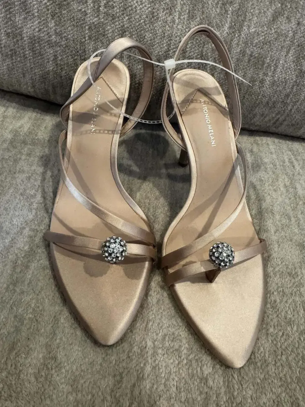 Antonio Melani Satin Slingback Sandals with Crystal Embellished Sphere Detail